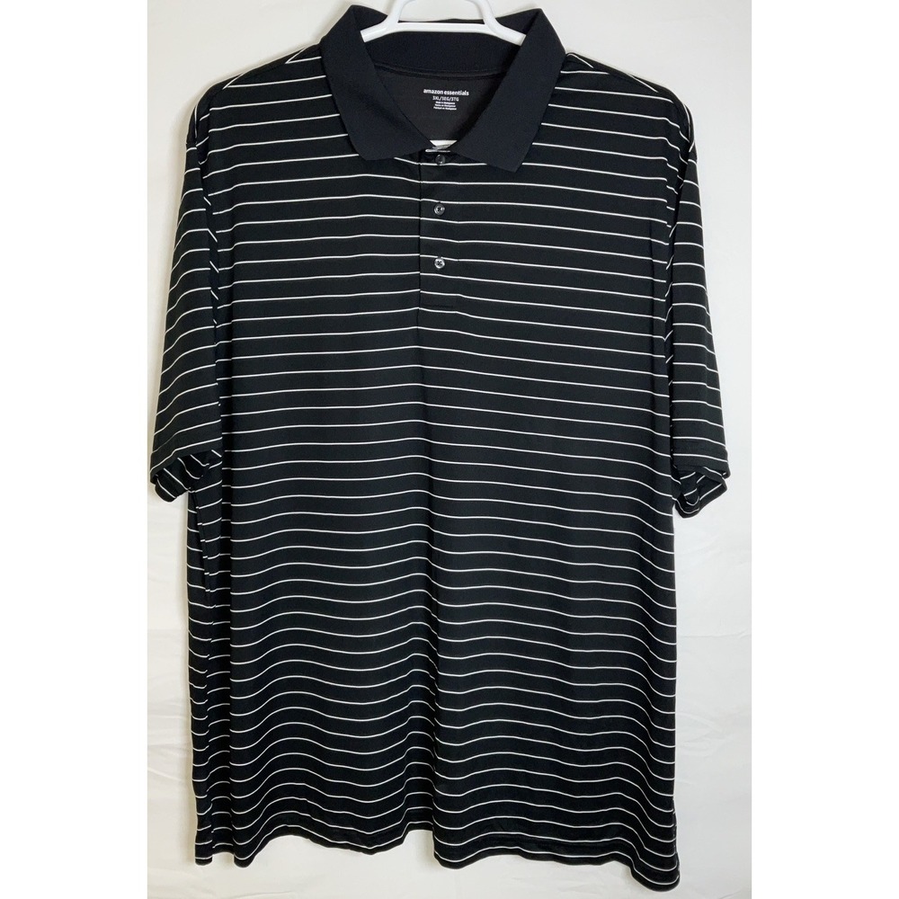 NWT Men Amazon Essentials Regular Fit Quick Dry Golf Polo Shirt Black White 3XL